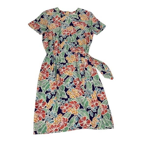 Talbots floral midi dress, button up and zipper back. Side tie wrap bottom sz 10 - Picture 4 of 13